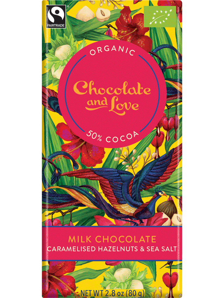 Chocolate & Love - Organic Milk Chocolate with Carmelized Hazelnuts & Sea Salt